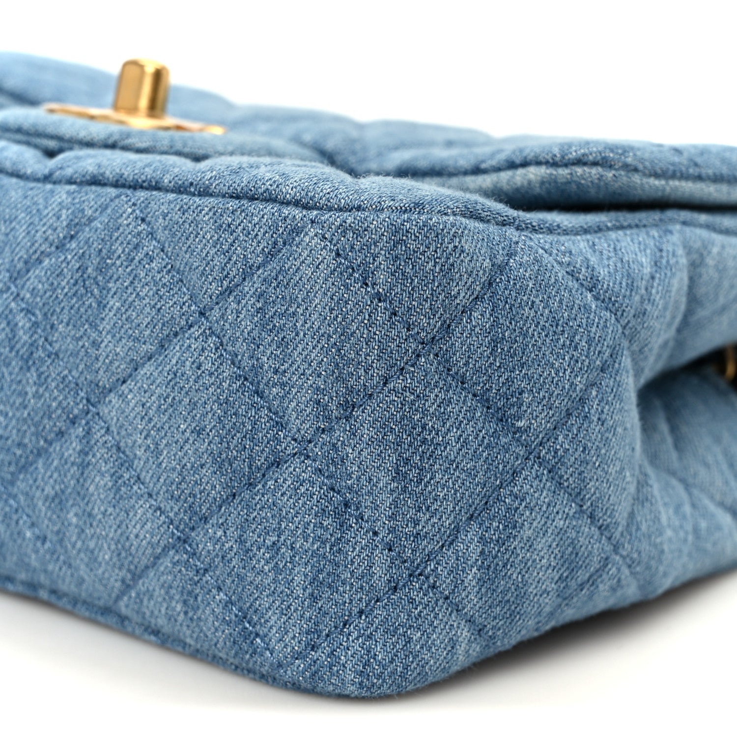 Denim Quilted Mini Pearl Crush Flap Blue