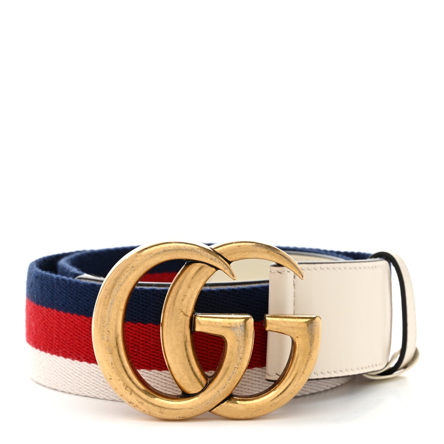 Nylon Calfskin Sylvie Web Double G 40mm Belt 80 32 Mystic White Hibiscus Red Maritime