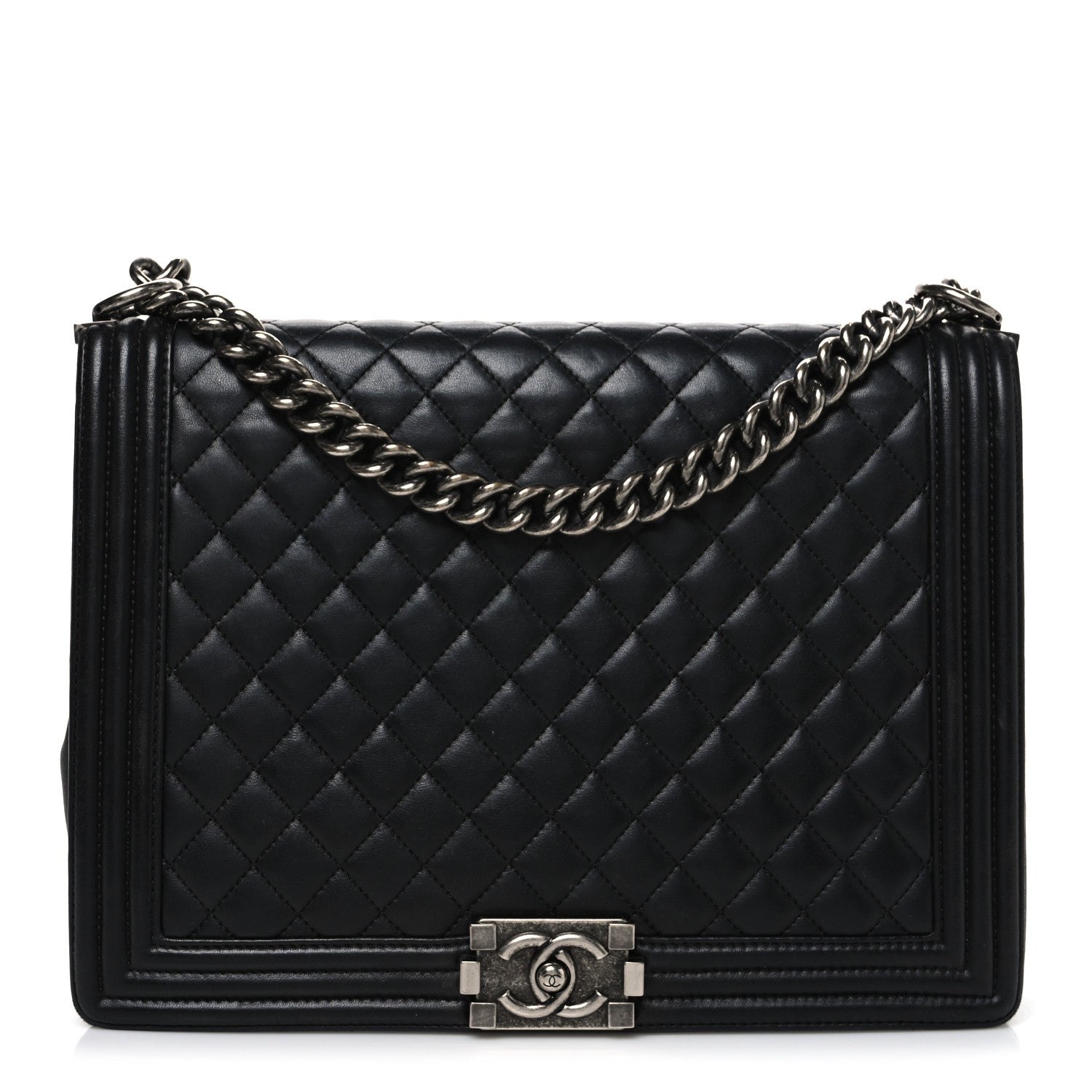 Lambskin Quilted Large Boy Flap Black