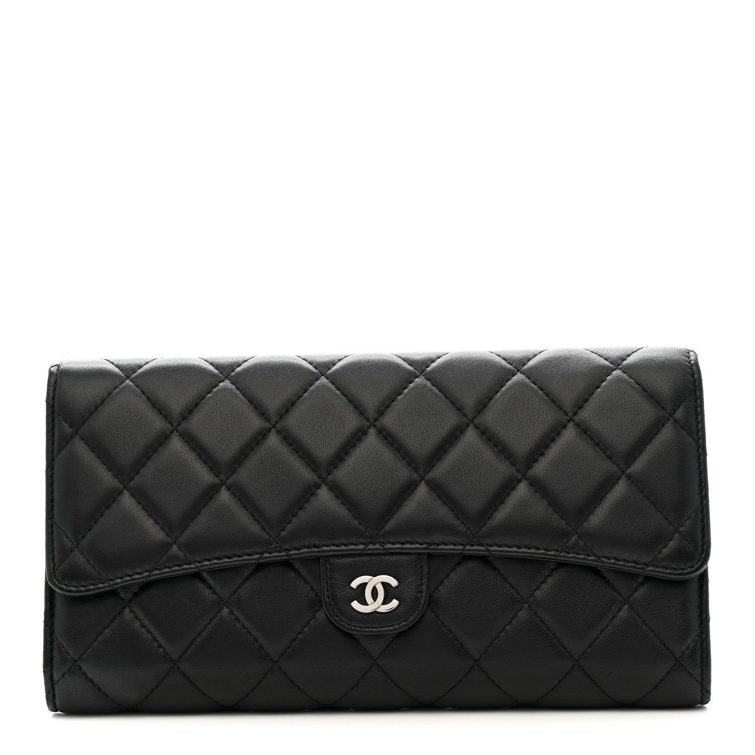 Lambskin Quilted Travel Wallet Black