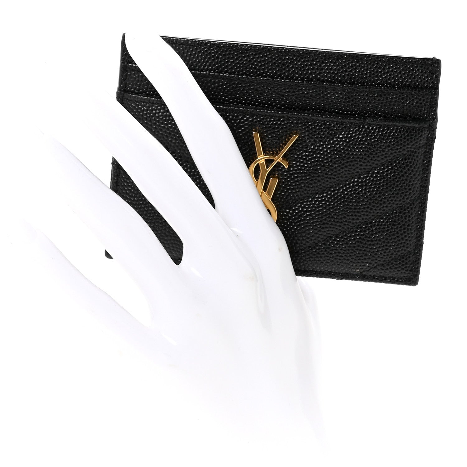 Grain De Poudre Matelasse Chevron Monogram Credit Card Case Black