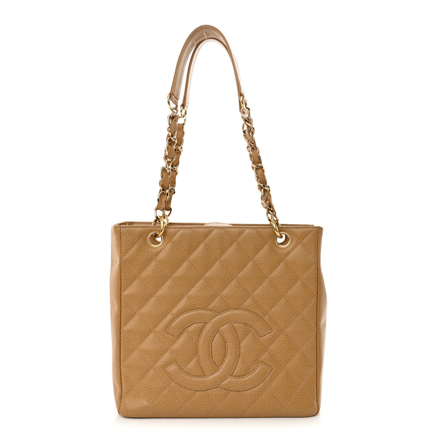 Caviar Quilted Petit Shopping Tote PST Dark Beige