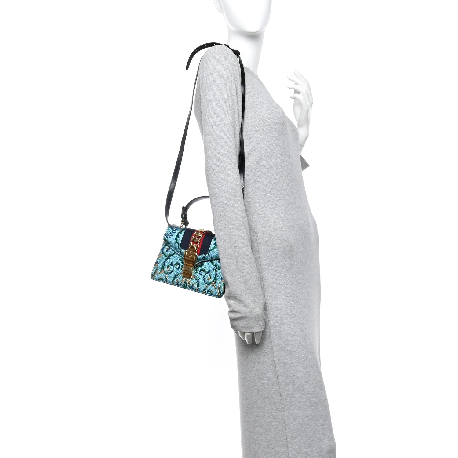 Iridescent Brocade Mini Sylvie Top Handle Bag Azure