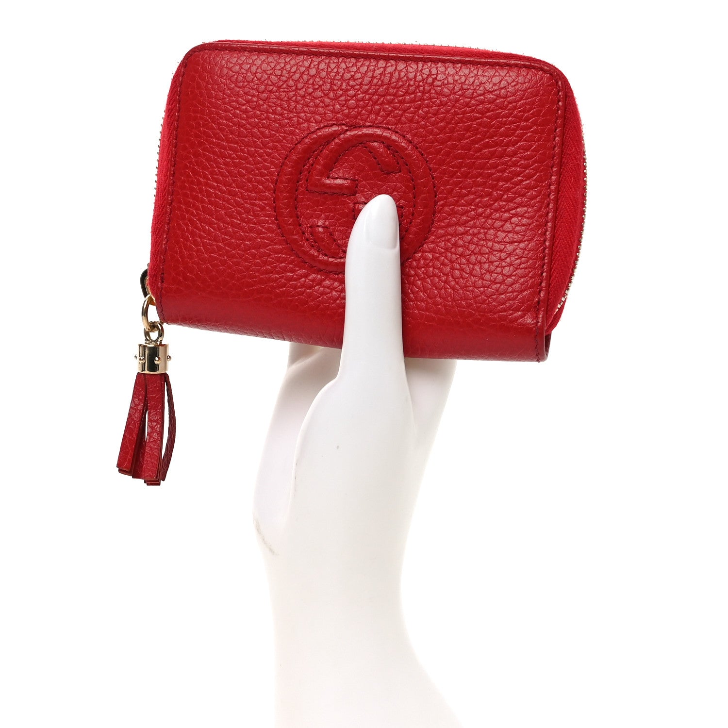 Pebbled Calfskin Small Soho Zip Around Wallet Red