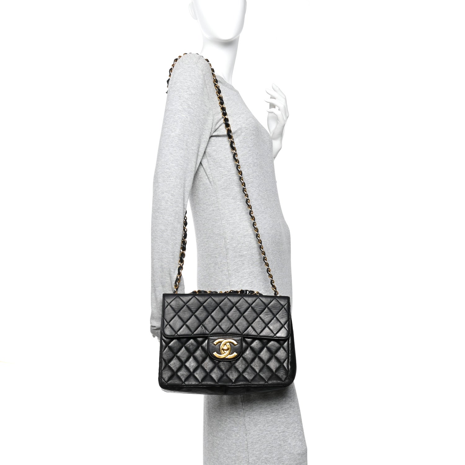 Lambskin Quilted XL Jumbo Single Flap Black