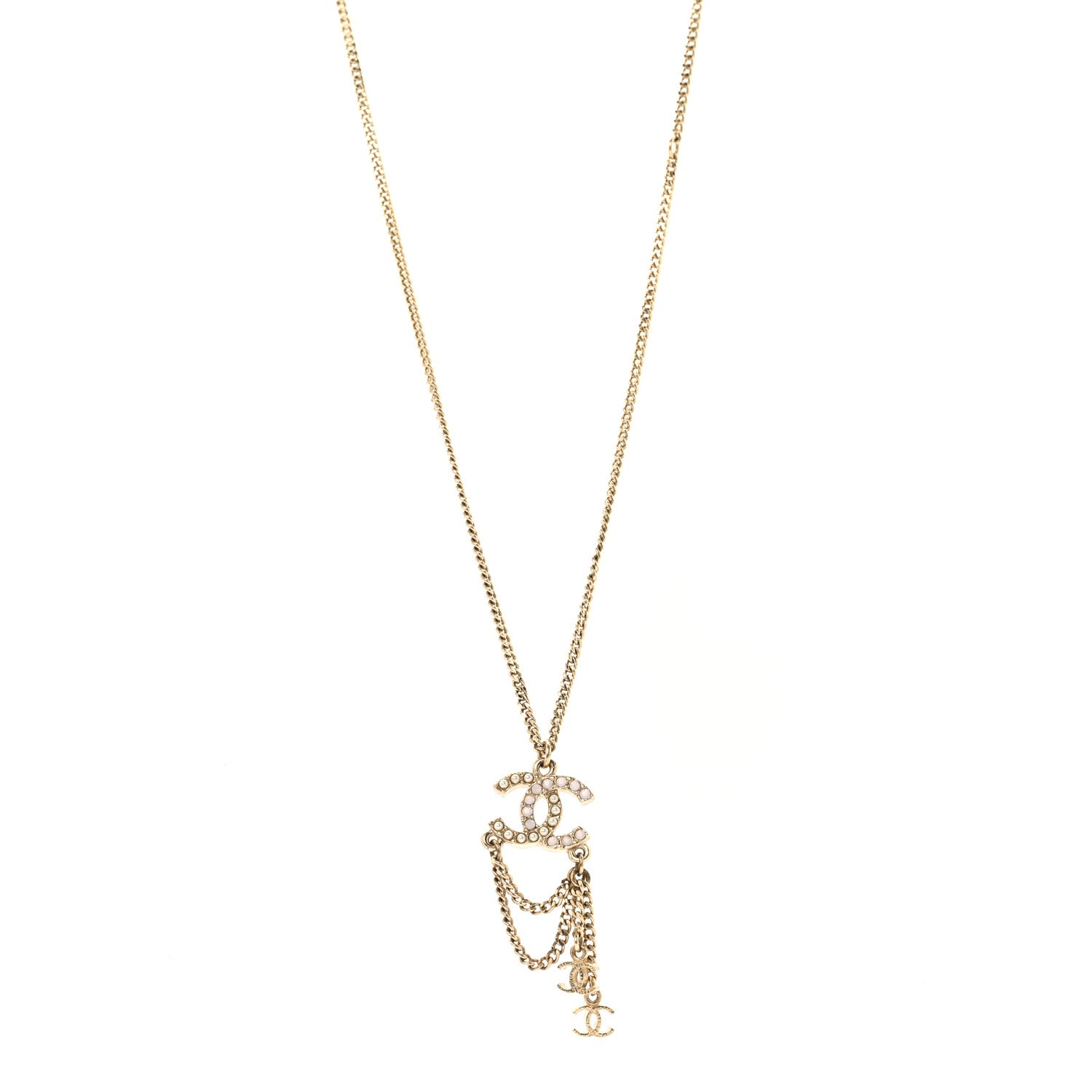 Pearl Crystal CC Chain Necklace Gold Pink