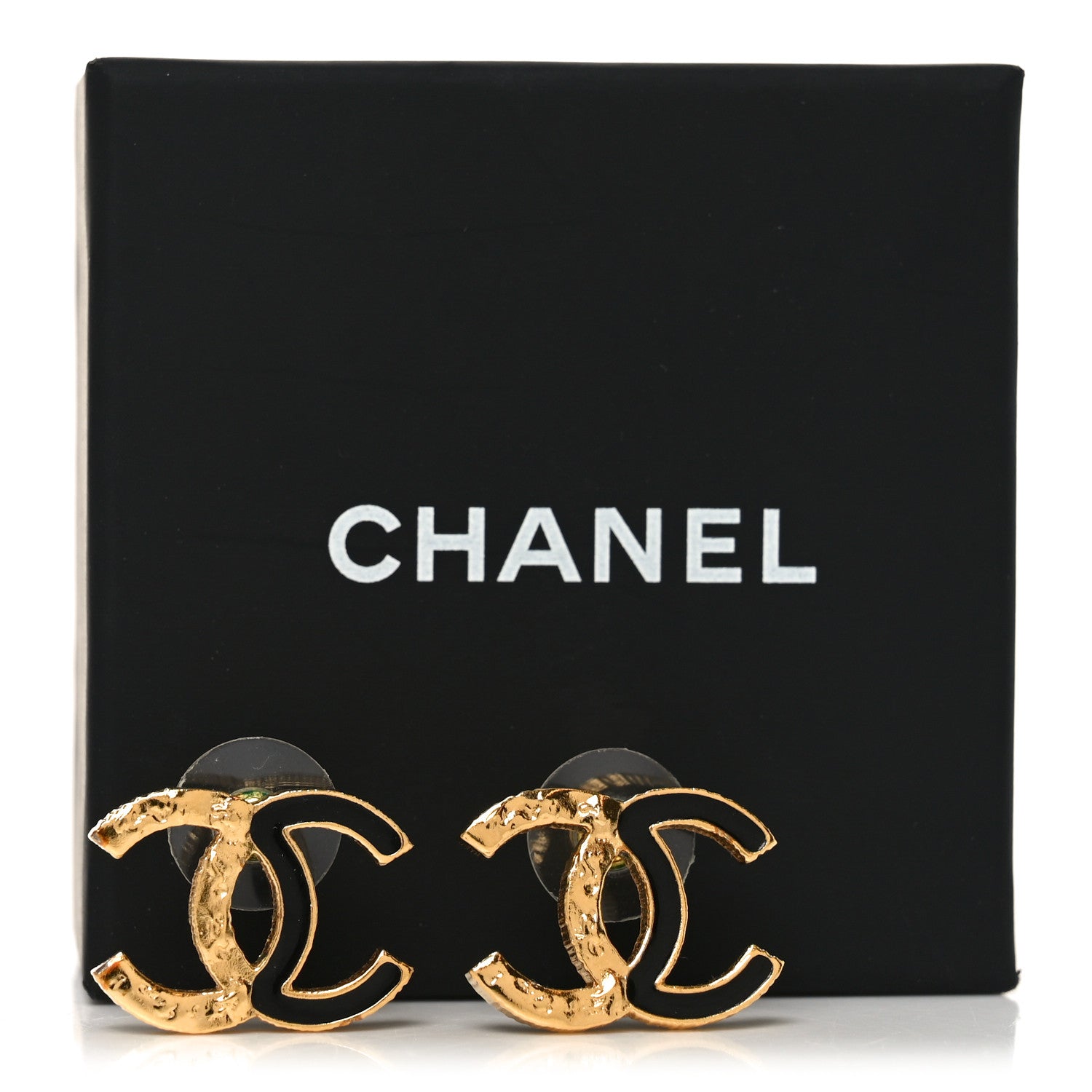 Enamel CC Earrings Black Gold