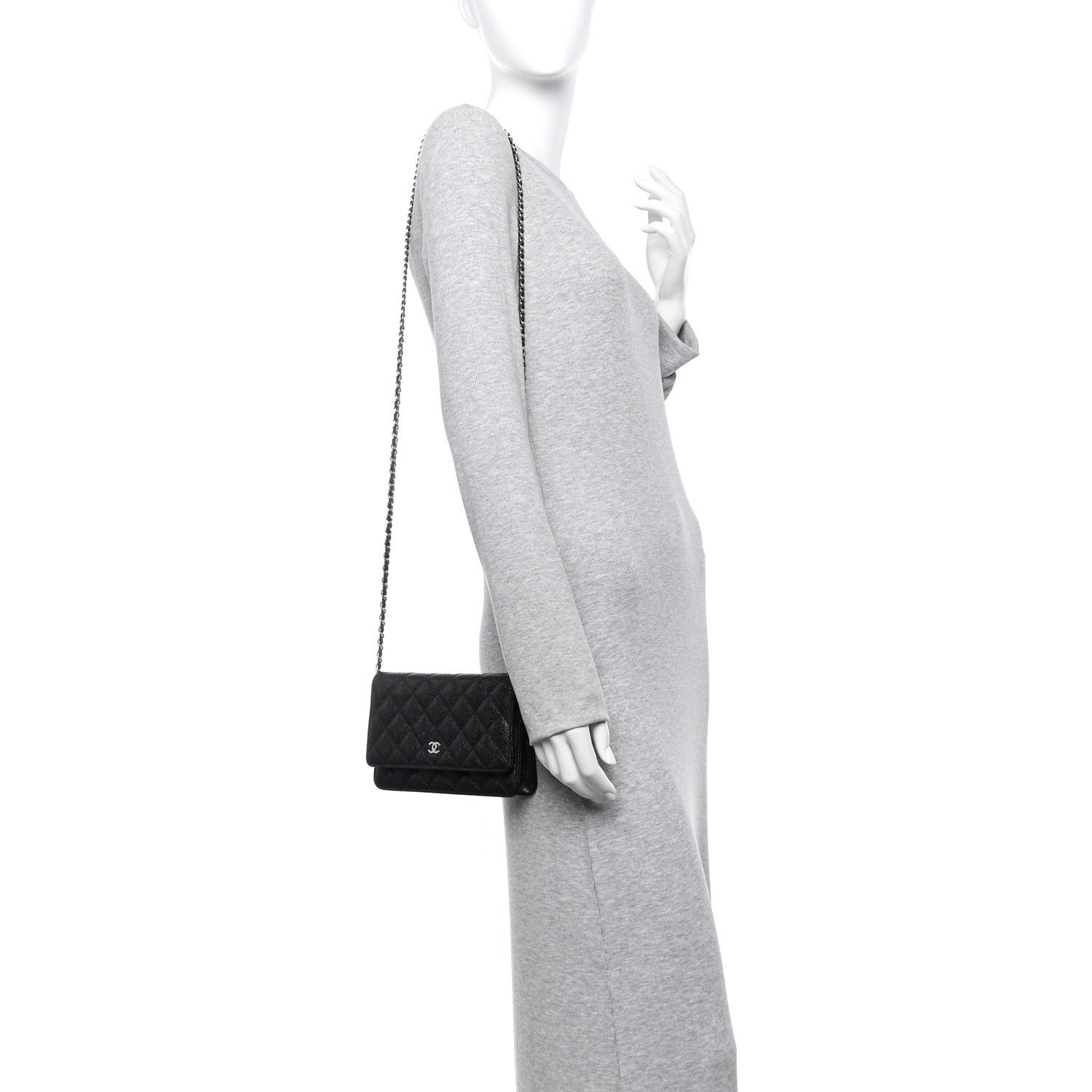 Caviar Quilted Wallet on Chain WOC Black