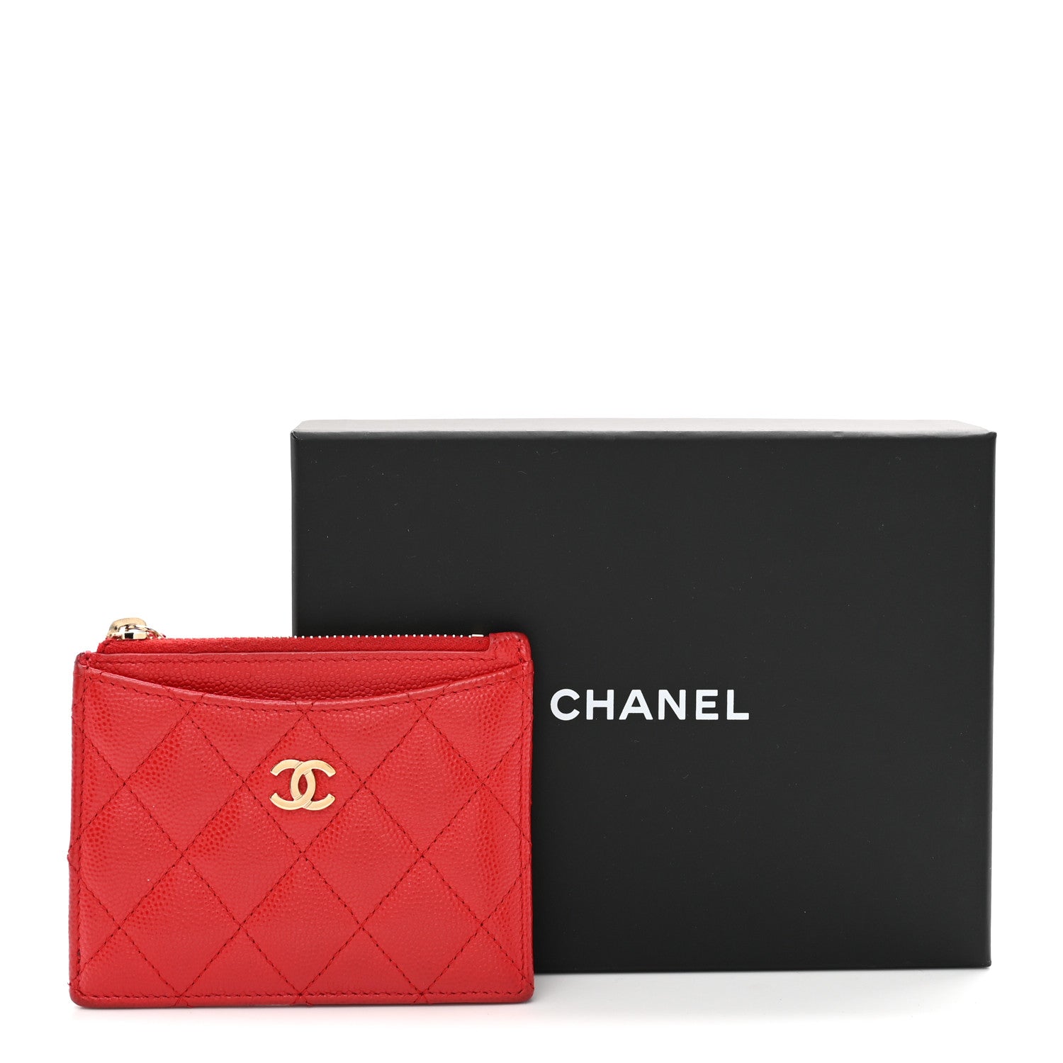 Caviar Quilted CC Zip Card Holder Red