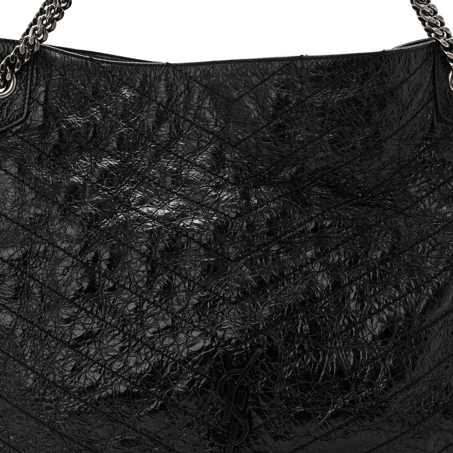 Crinkled Calfskin Matelasse Monogram Large Niki Shopper Tote  Black