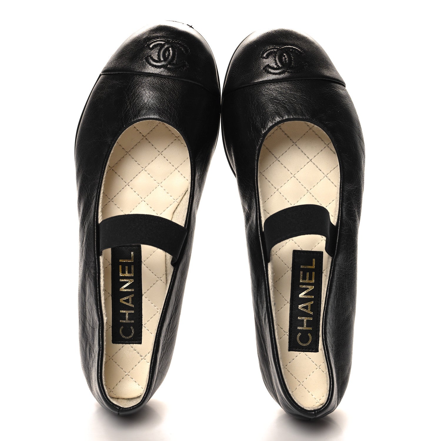 Lambskin Cap Toe CC Mary Jane Flats 37 Black
