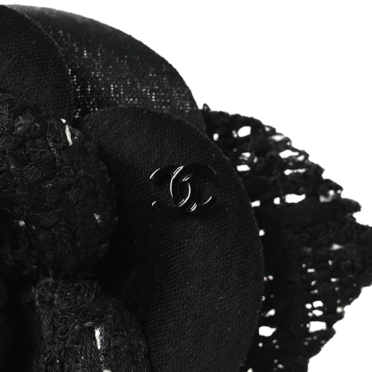 Tweed Camellia Pin Brooch Black