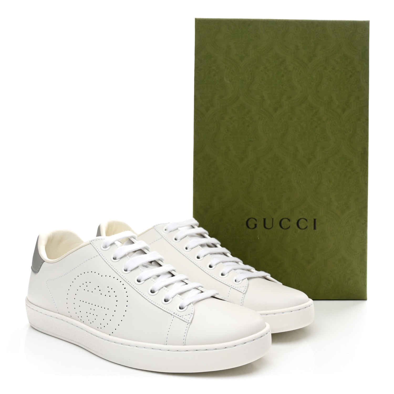 Calfskin Interlocking G Perforated Womens Ace Sneakers 38.5 White Grey Sky