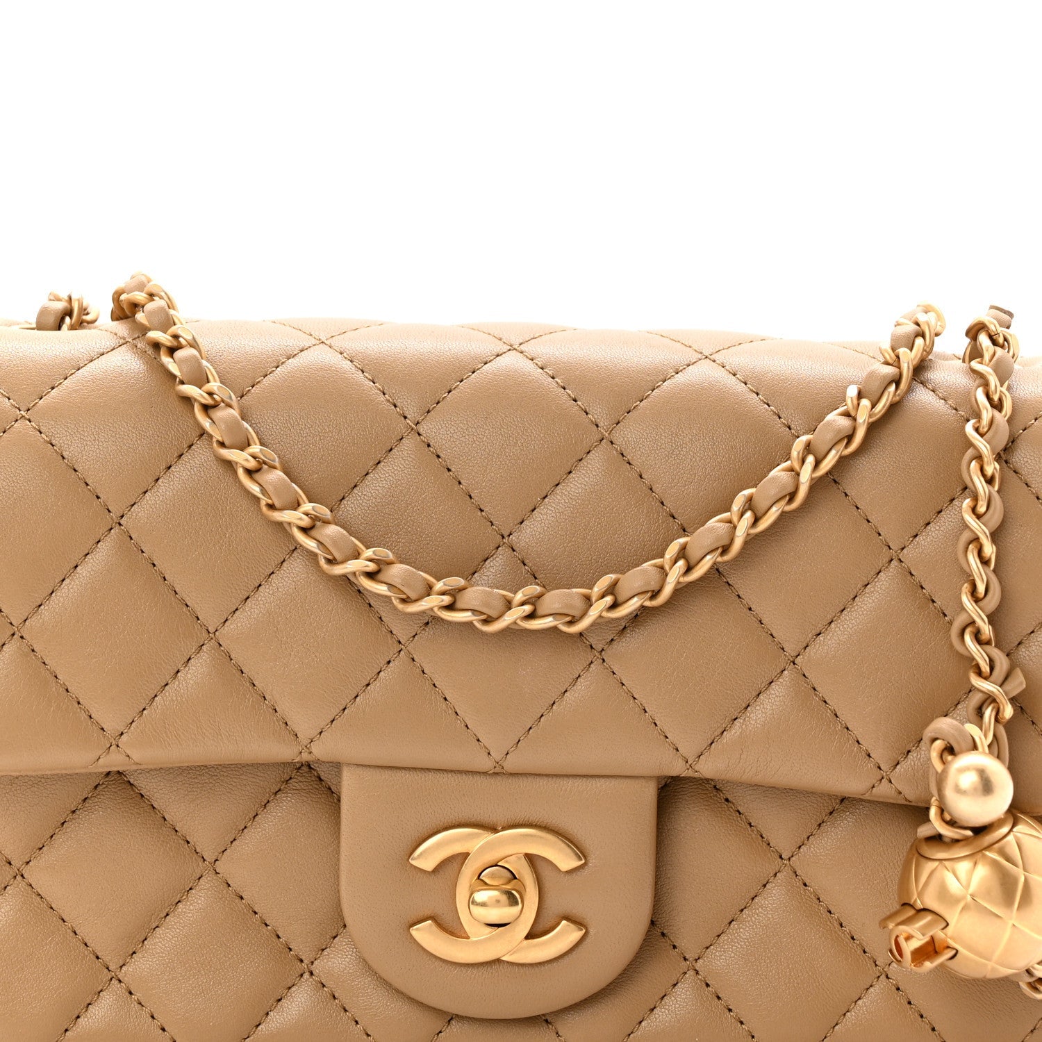 Lambskin Quilted Mini Rectangular Pearl Crush Flap Dark Beige
