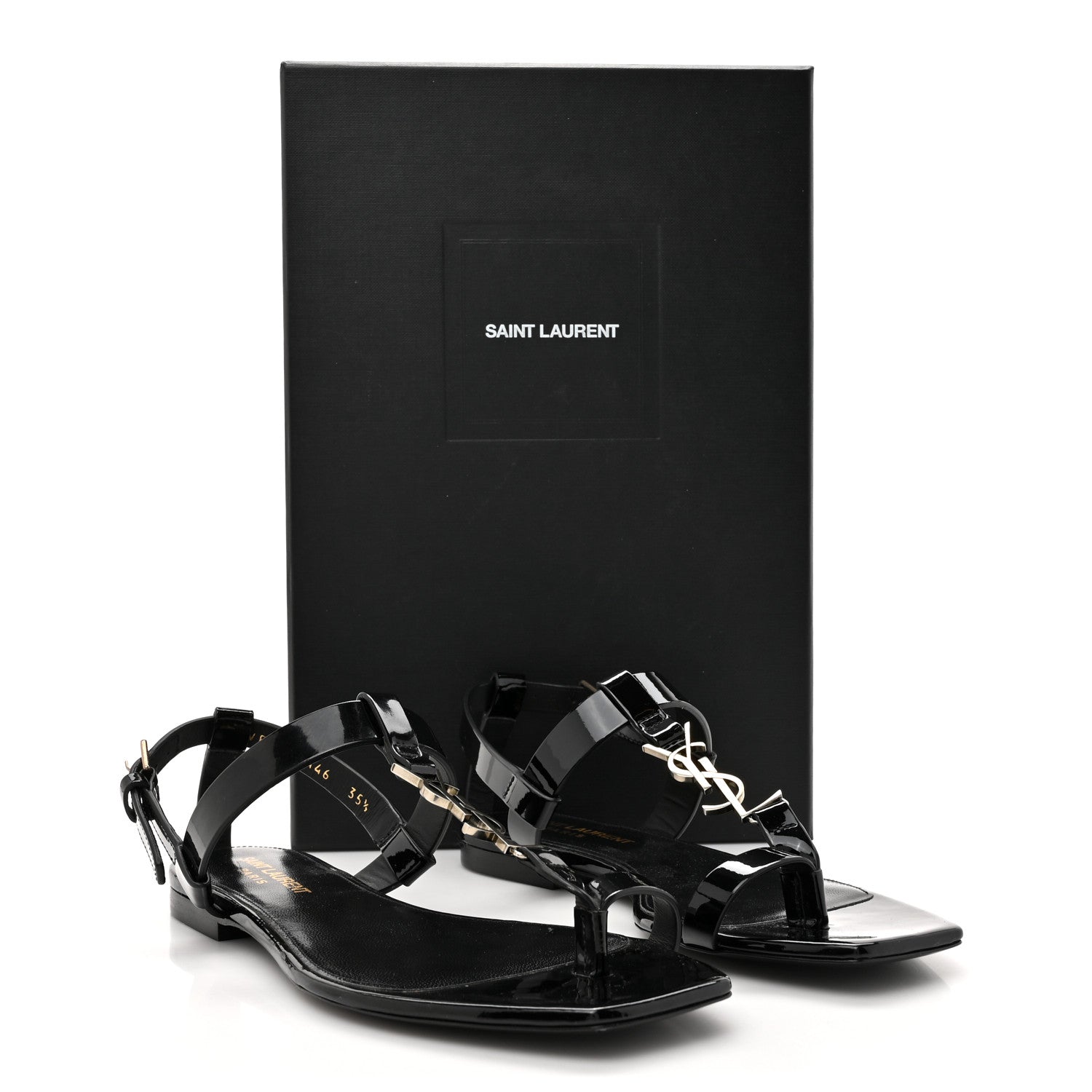 Vitello Vernice Soft Cassandra 05 Monogram Sandals 35.5 Black