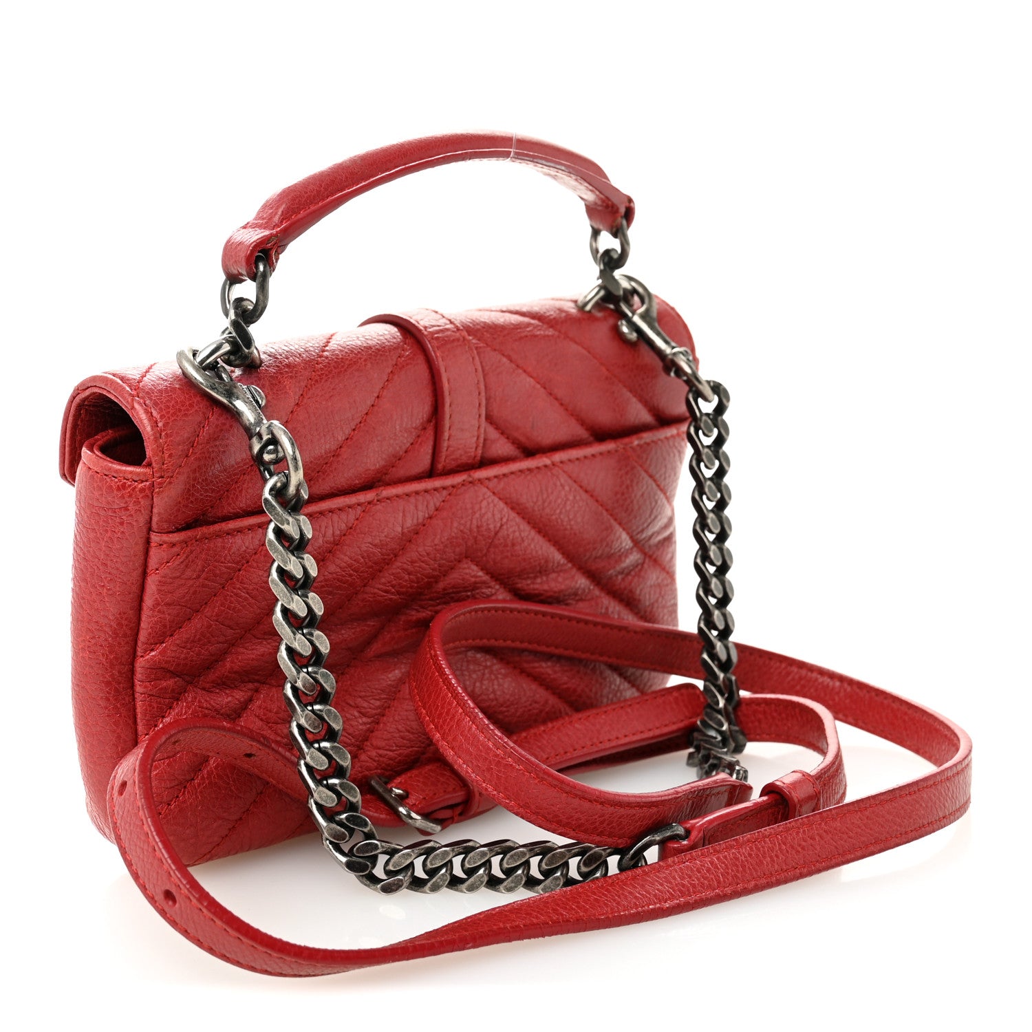 Sheepskin Matelasse Chevron Monogram College Chain Wallet New Red