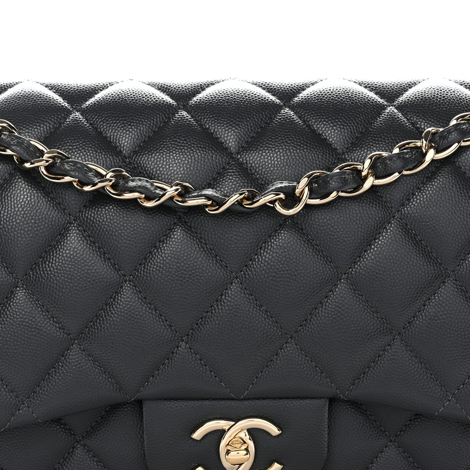 Caviar Quilted Jumbo Double Flap Dark Grey