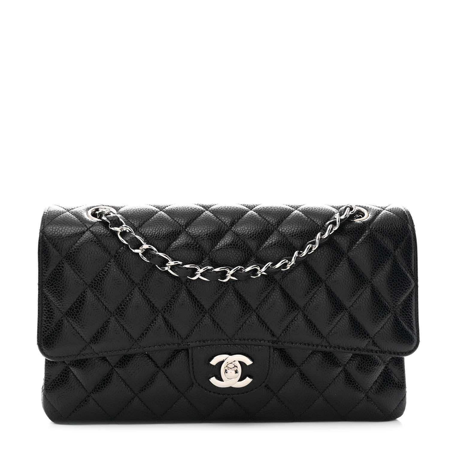 Caviar Quilted Medium Double Flap Black