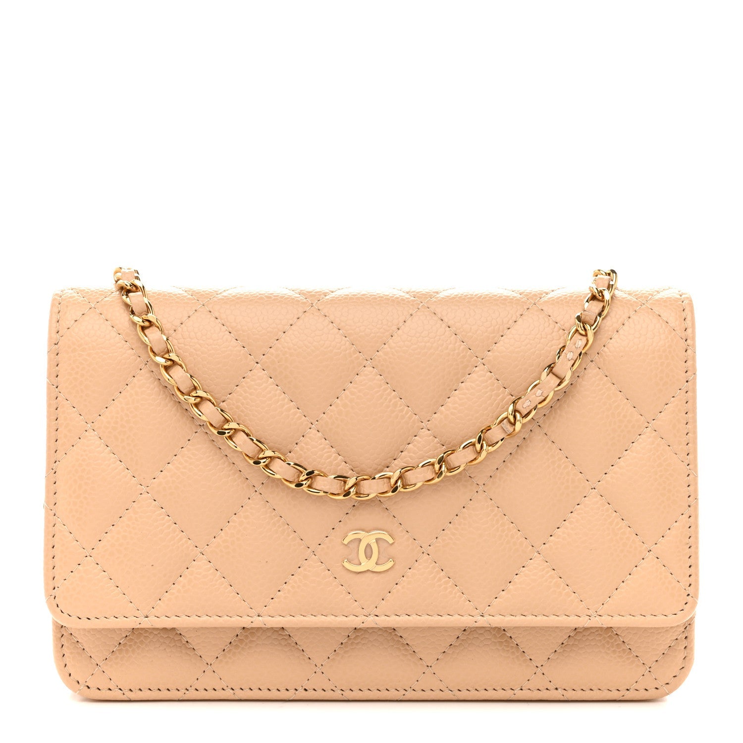 Caviar Quilted Wallet on Chain WOC Beige
