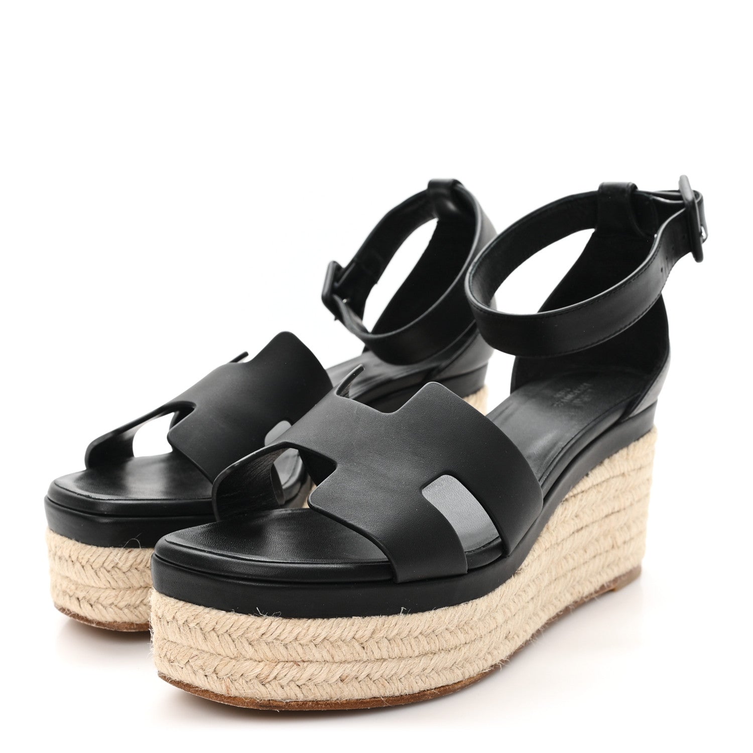 Goatskin Elda Espadrille Wedge Sandals 39 Black