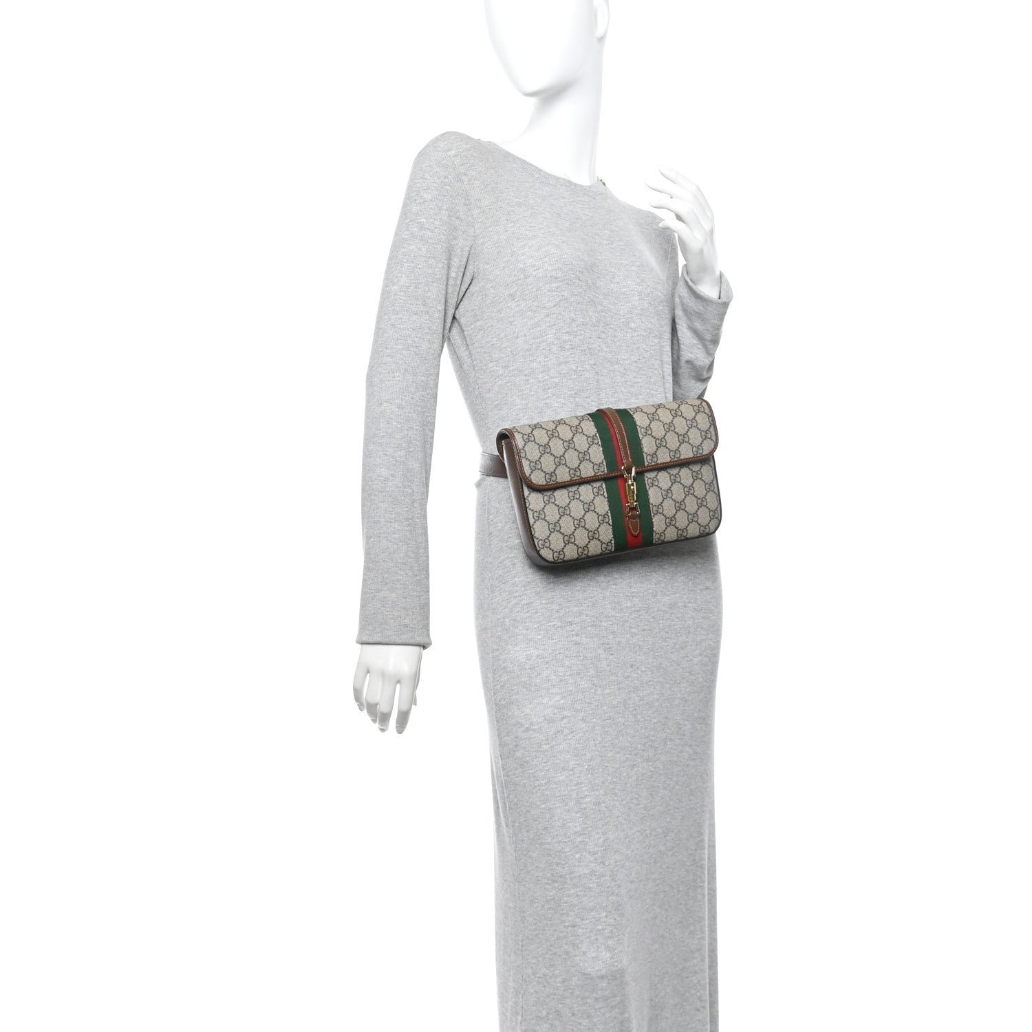 GG Supreme Monogram Azalea Calfskin Web Jackie 1961 Belt Bag 100 40 Beige Ebony Brown Sugar