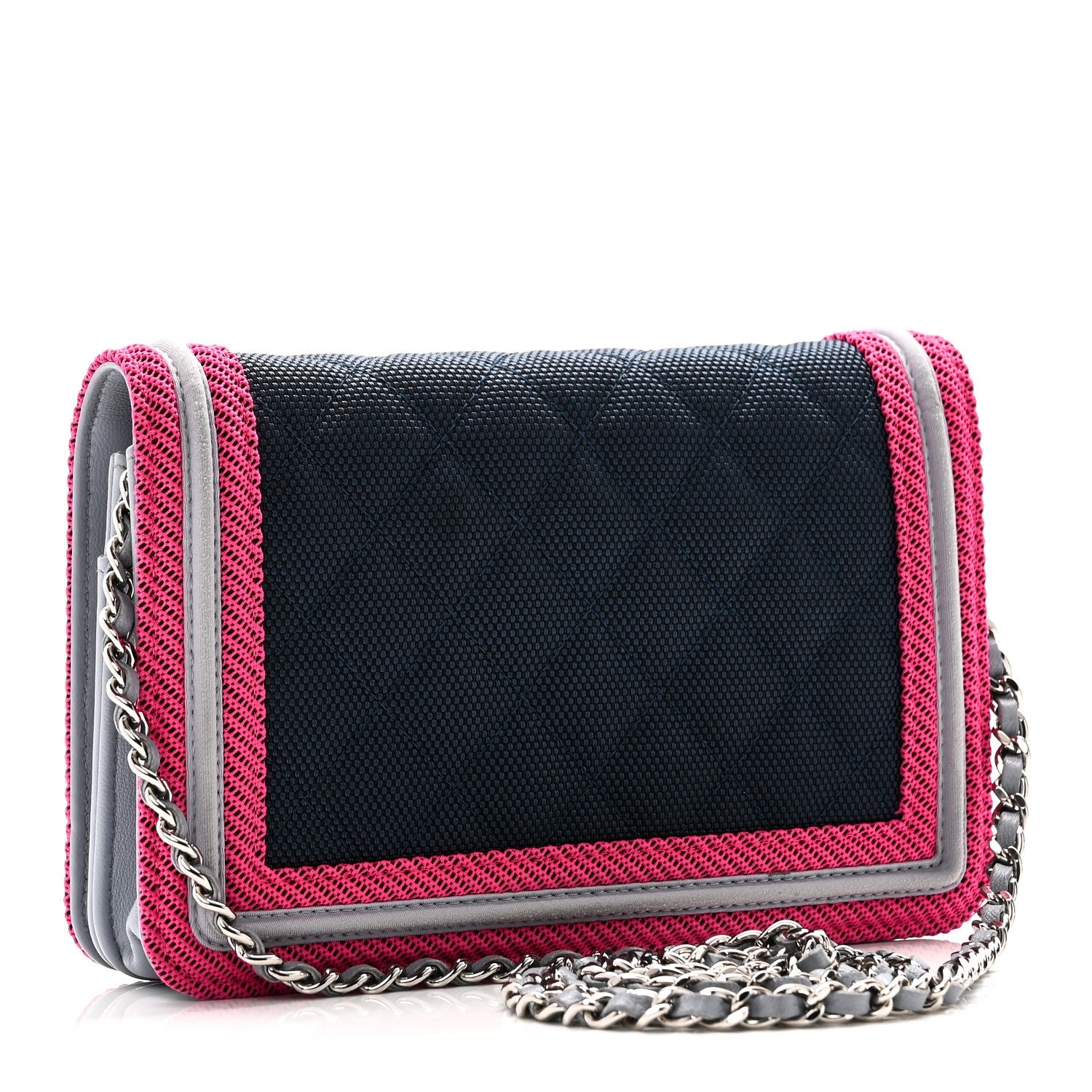 Canvas Quilted Fluo Boy Wallet On Chain WOC Dark Navy Fuchsia Grey