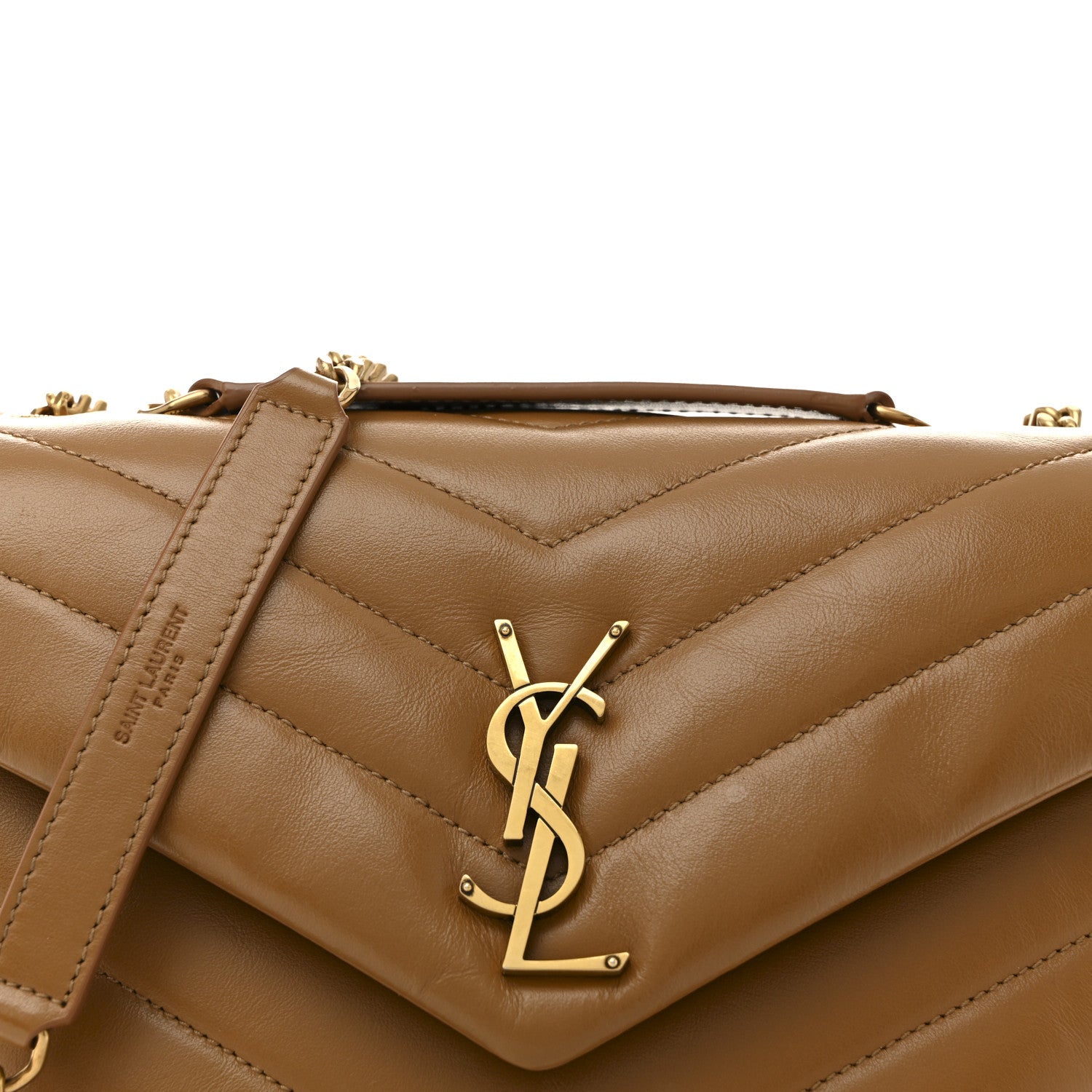 Calfskin Y Quilted Monogram Small Loulou Chain Satchel Dark Natural