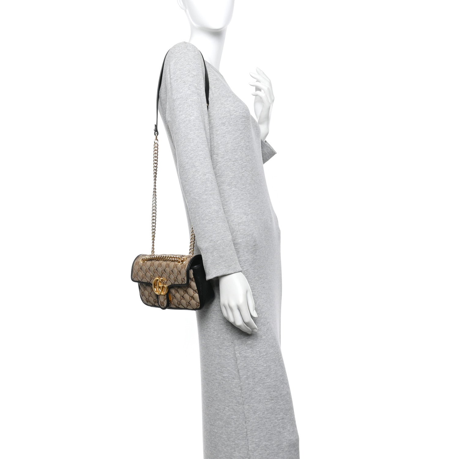Monogram Matelasse Diagonal Mini GG Marmont Shoulder Bag Beige Black