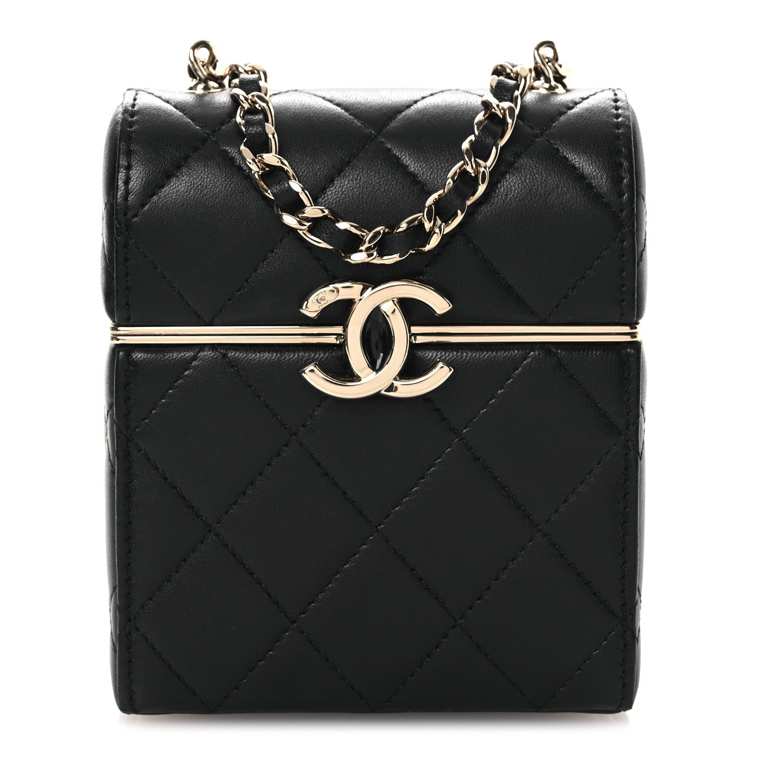 Lambskin Quilted Small Box With Chain Black