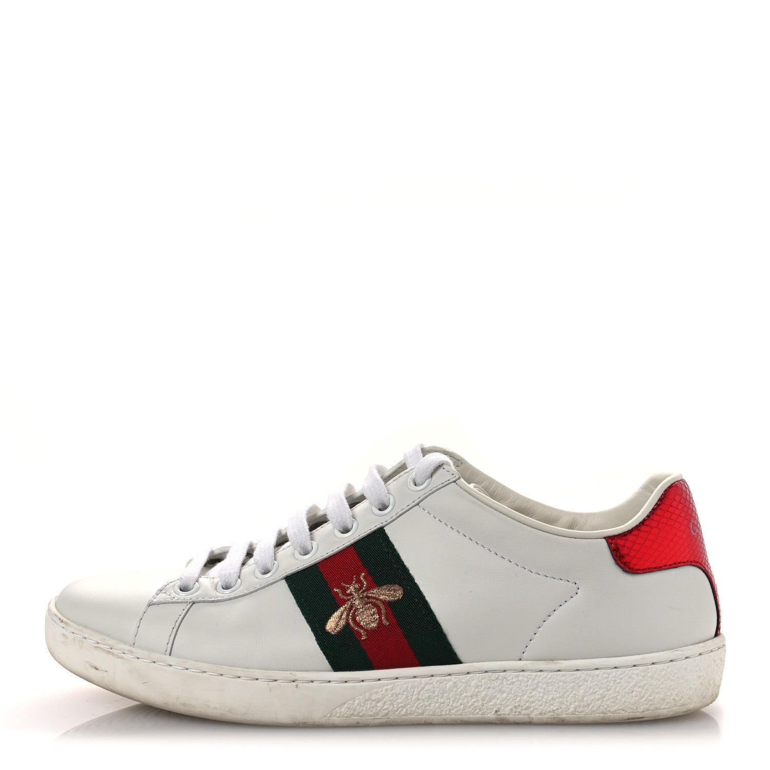 Calfskin Ayers Bee Embroidered Womens Ace Sneakers 36 White Green