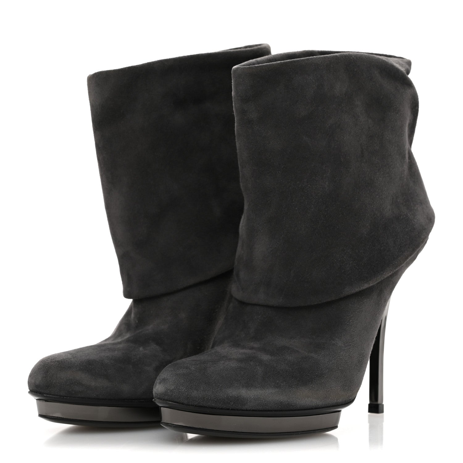 Suede Platform Foldover Ankle Boots 35 Grey