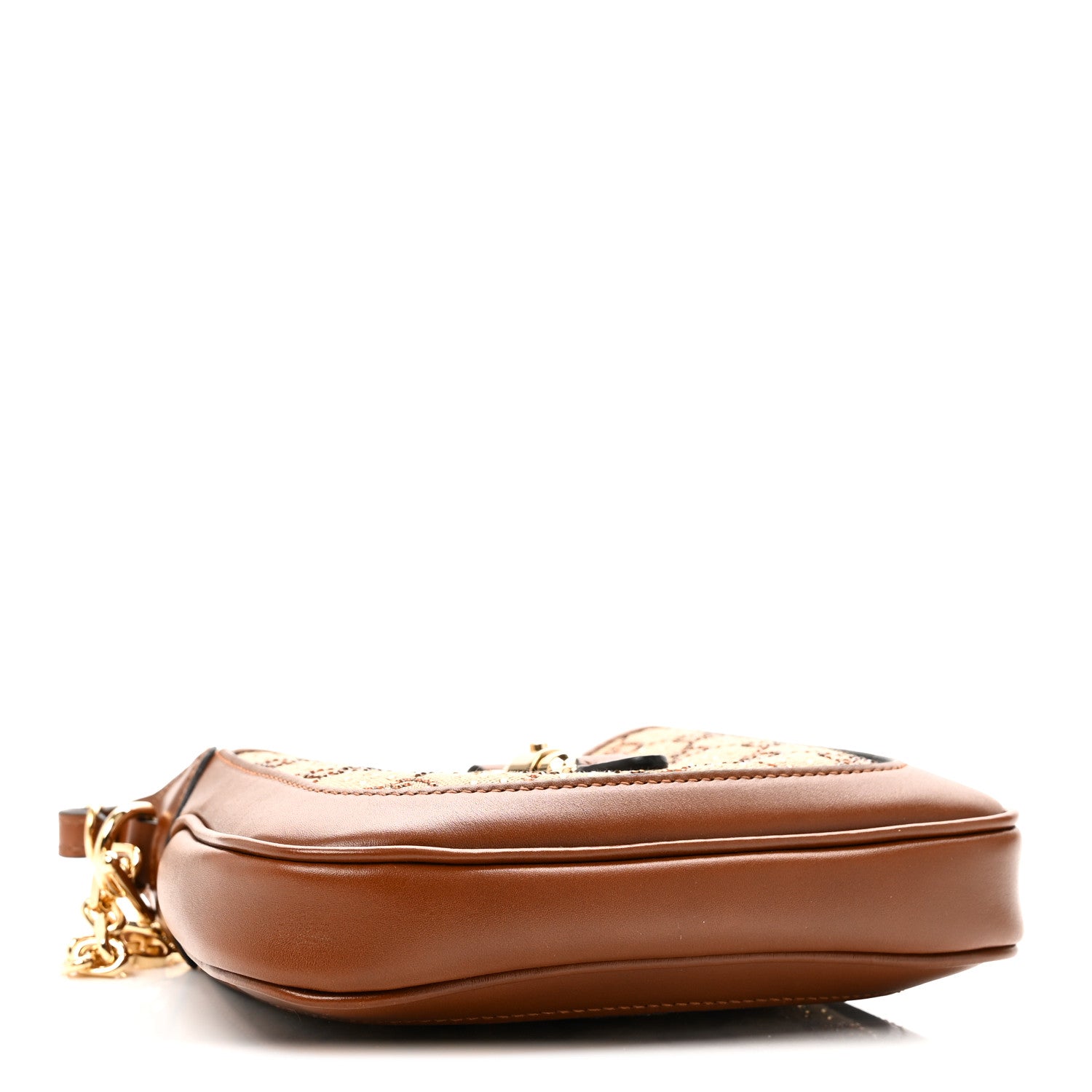 New Canvas Charisma Calfskin Crystal GG Monogram Mini Jackie 1961 Hobo Camel Ebony