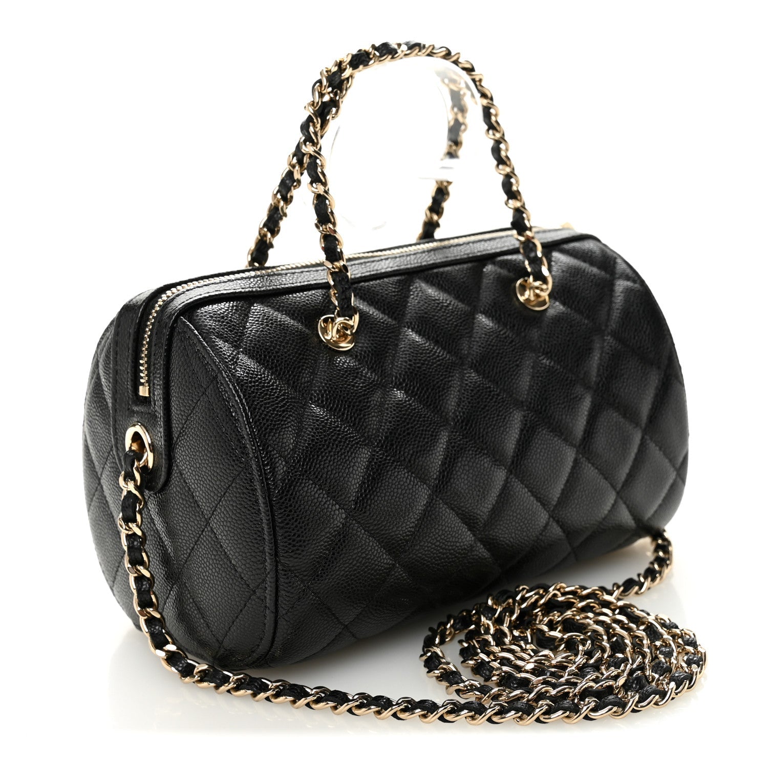 Caviar Quilted Barrel Clutch With Chain  Black
