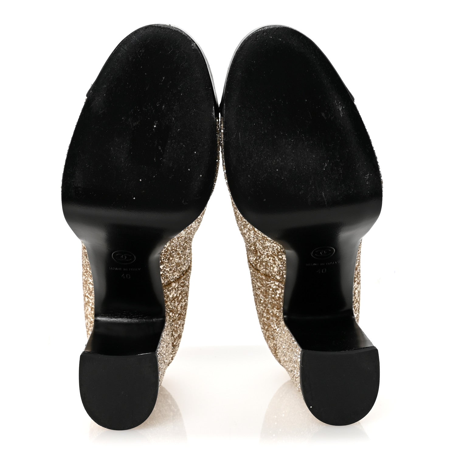 Glitter Lambskin Cap Toe CC Mary Jane Pumps 40 Light Gold Black