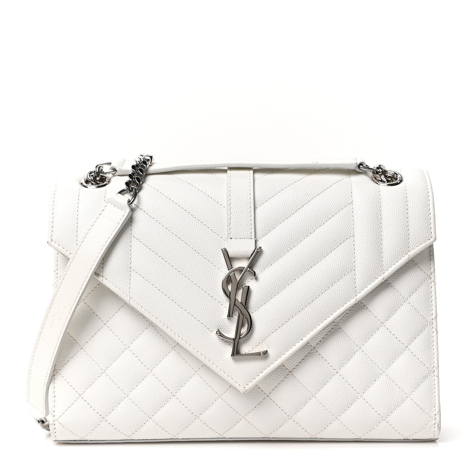 Grain De Poudre Medium Tri-Quilt Monogram Satchel White