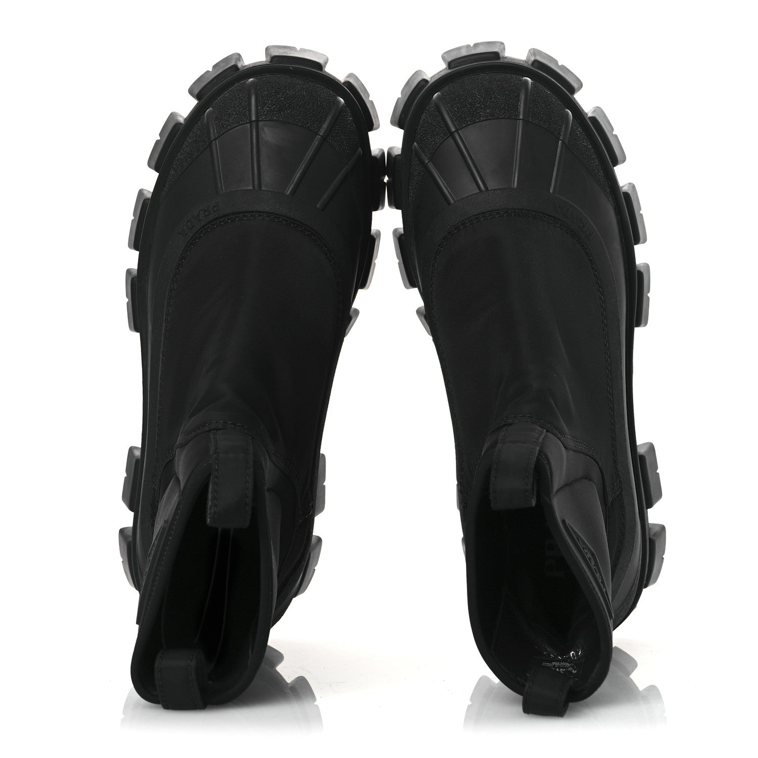 Re-Nylon Gabardine Rubber Triangle Logo Womens Monolith 55mm Ankle Boots 38 Black