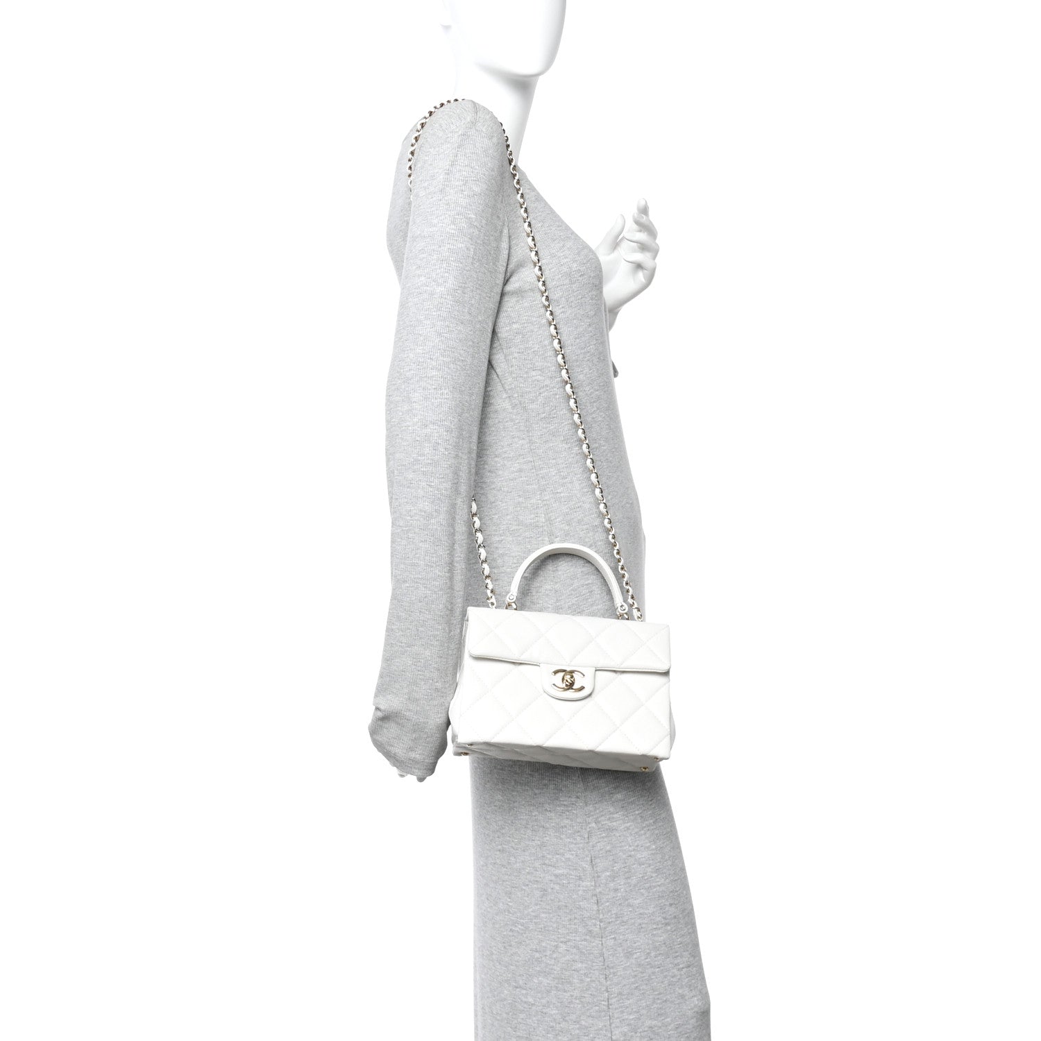 Caviar Quilted Mini Retro Twist Top Handle Flap White