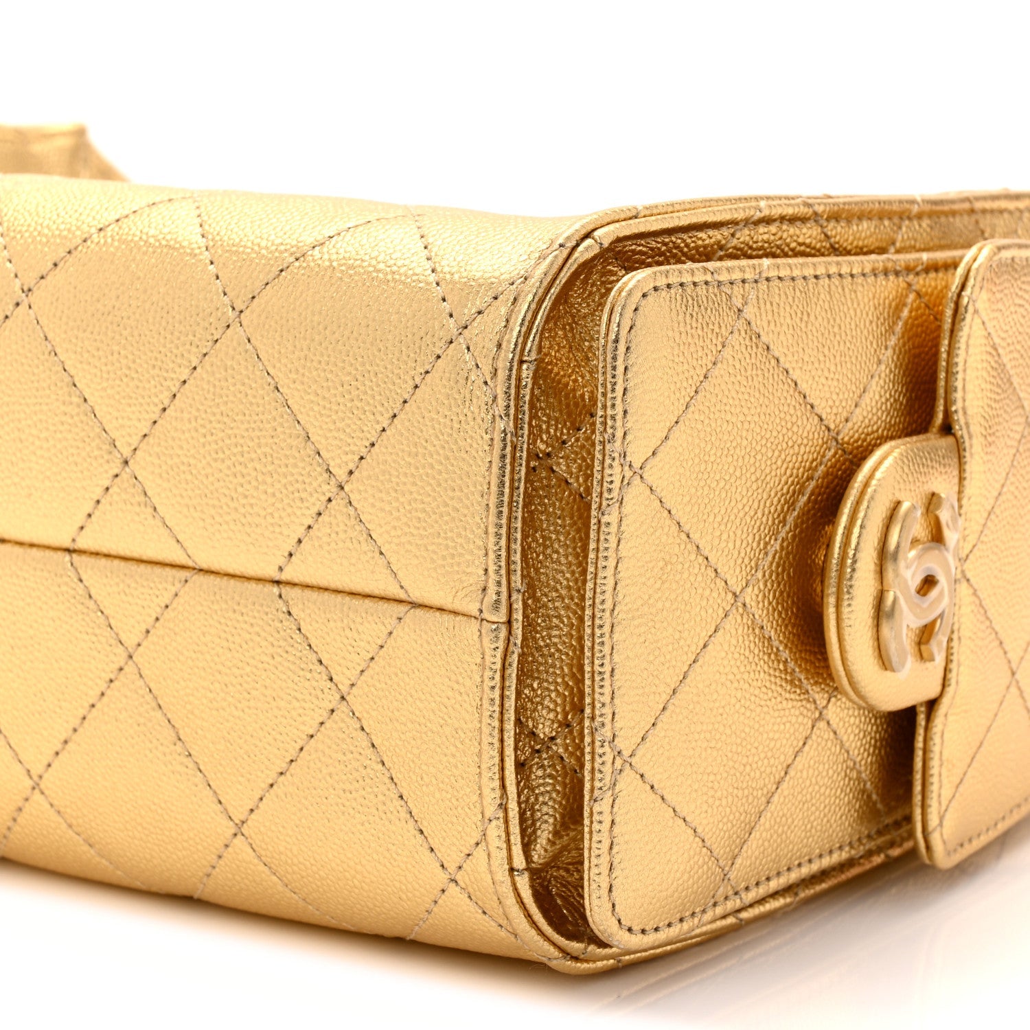 Metallic Caviar Quilted Mini Chanel 25 Handbag Gold