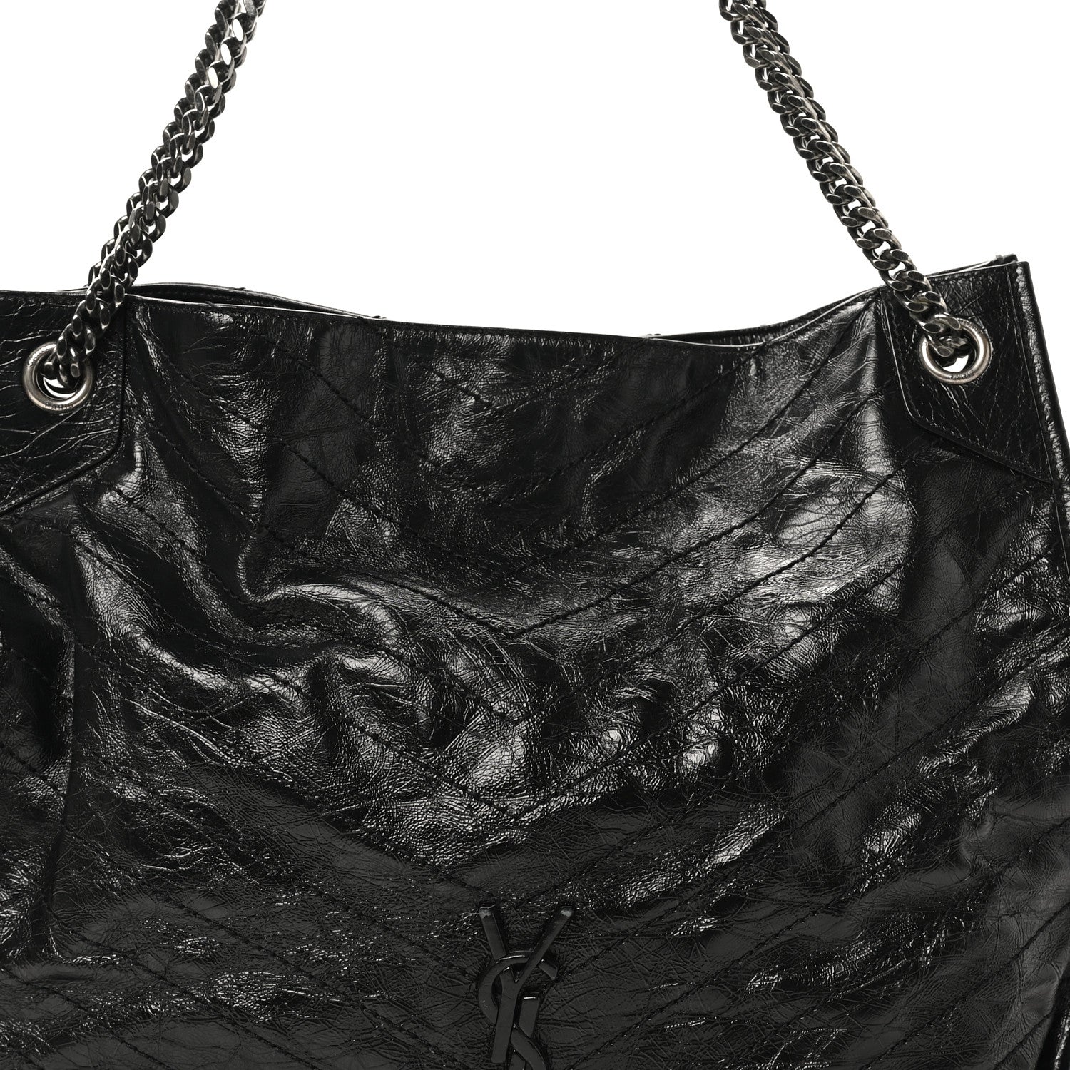 Crinkled Calfskin Matelasse Monogram Large Niki Shopper Tote Black