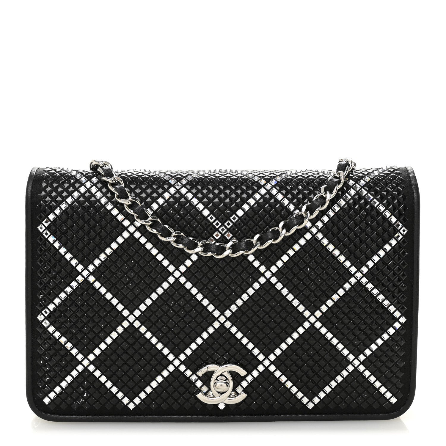 Lambskin Crystal Quilted Wallet On Chain WOC Black