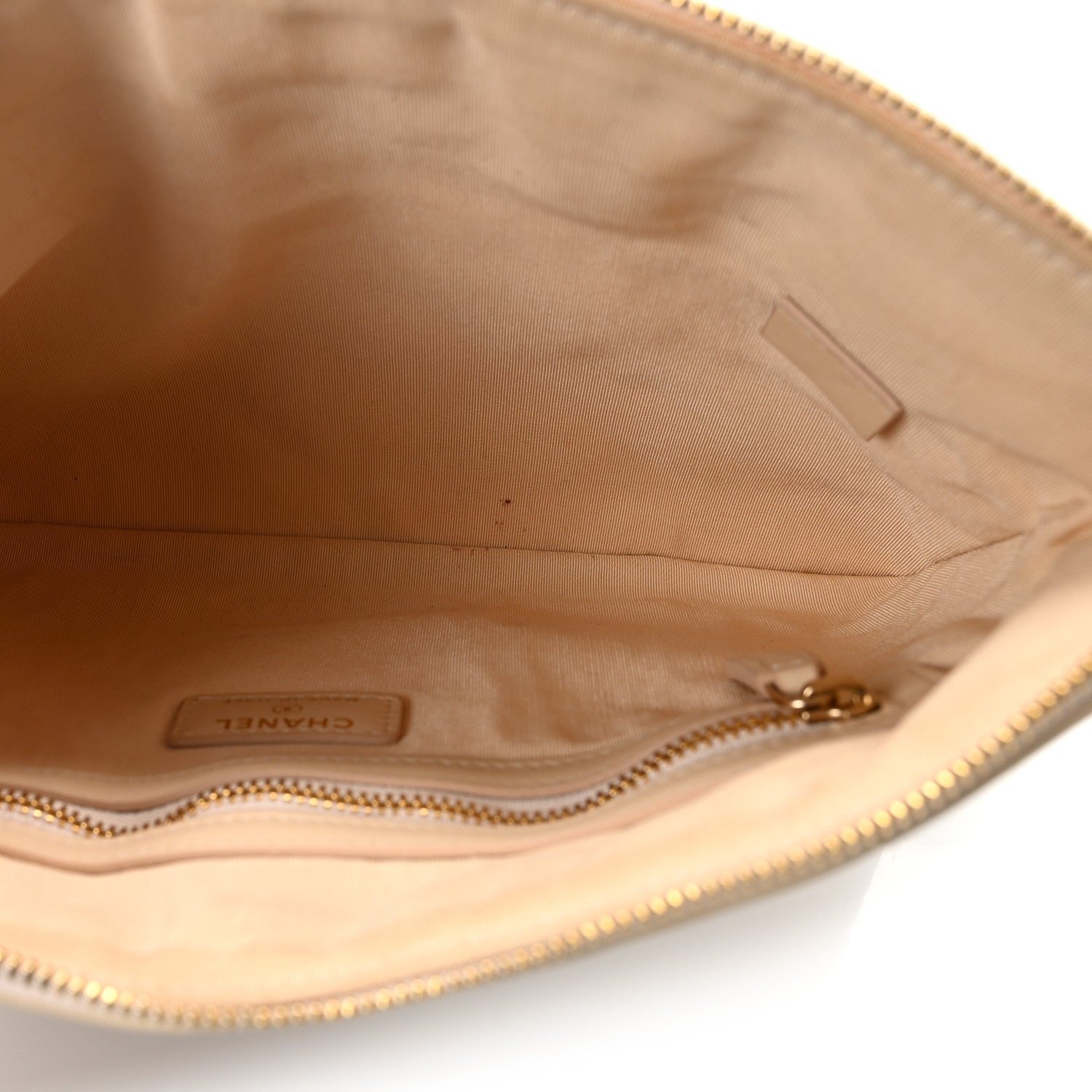 Shiny Goatskin Quilted Chanel 19 Pouch Beige