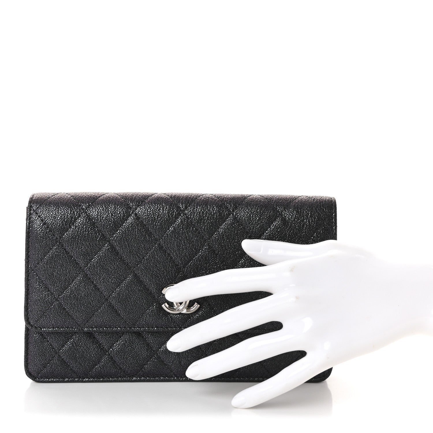Iridescent Caviar Quilted Classic Pouch Clutch Black