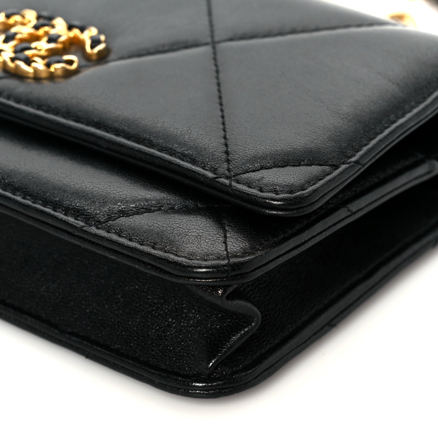 Goatskin Quilted Chanel 19 Wallet On Chain WOC Black