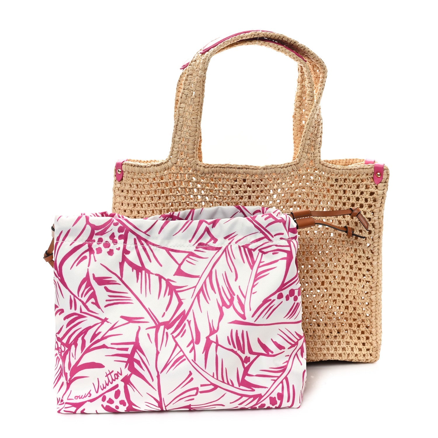 Raffia Calfskin Forte Del Marmi OnTheGo MM Natural Fuchsia