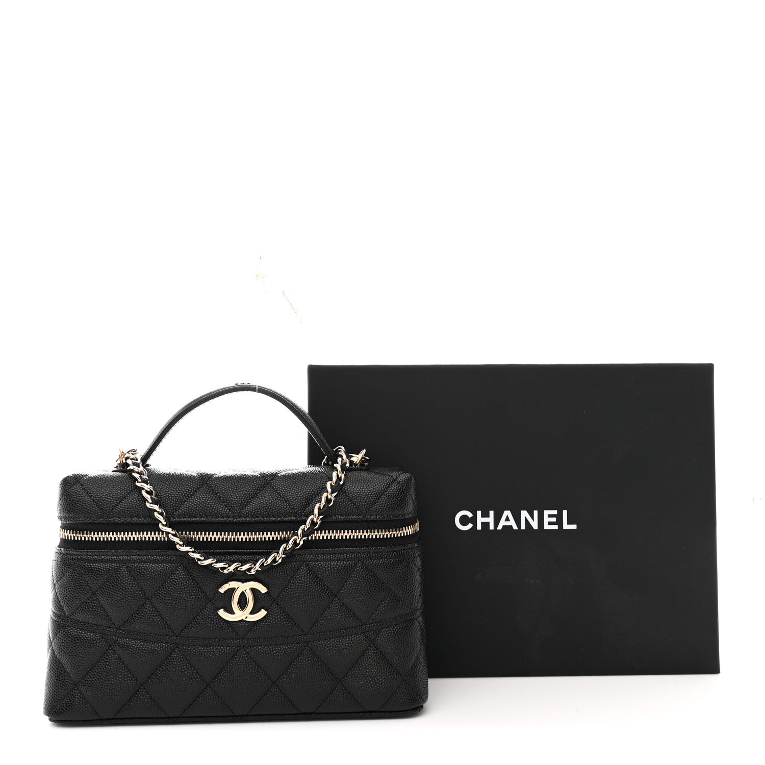 Caviar Quilted Trendy Handle Slim Vanity Black