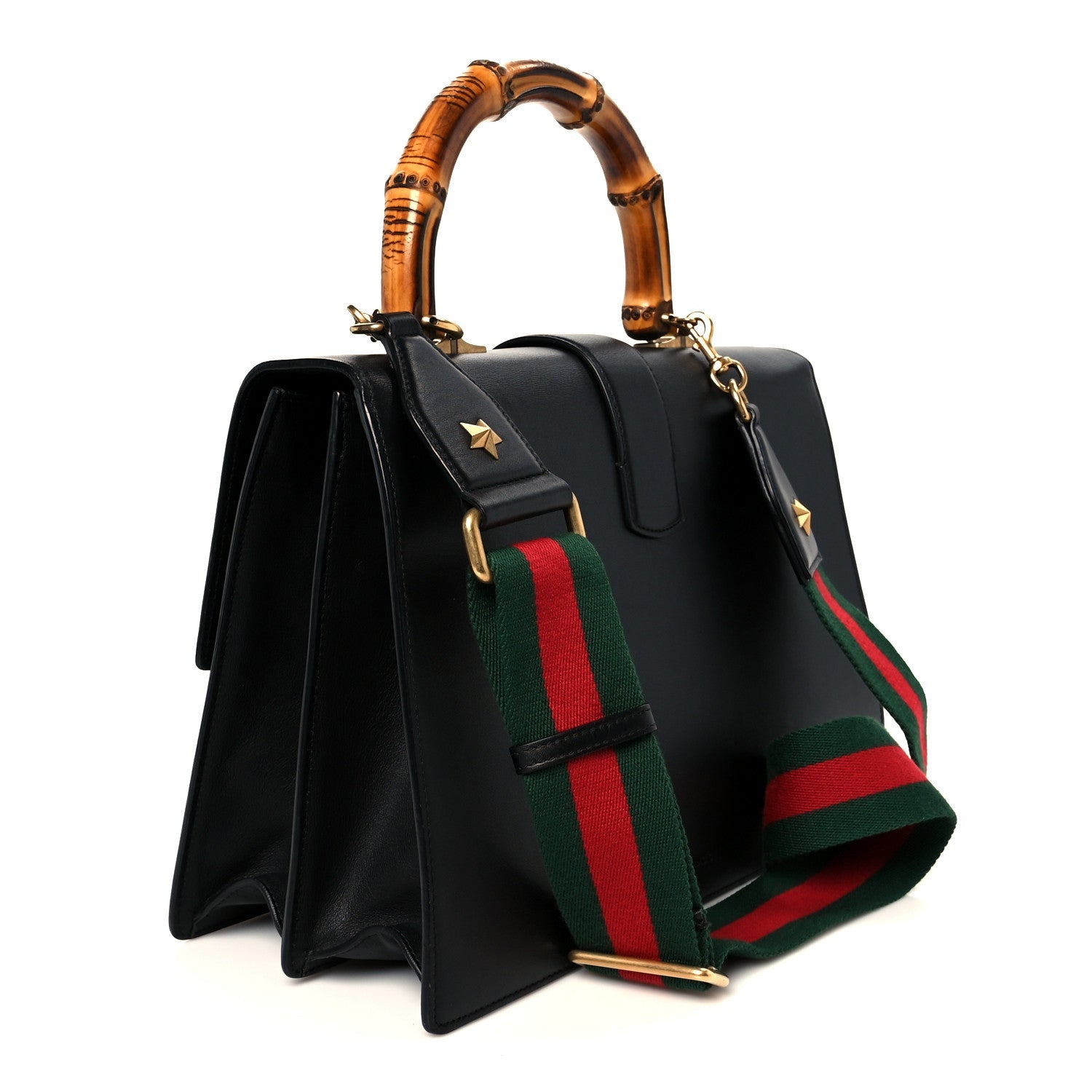 Moon Calfskin Web Large Dionysus Bamboo Top Handle Bag Black