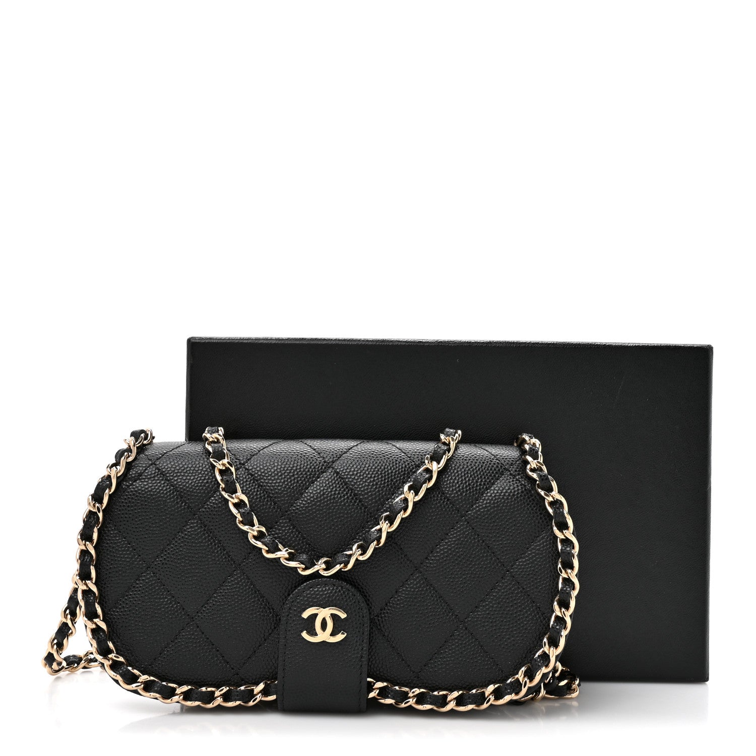 Caviar Quilted Chain Glasses Case Black