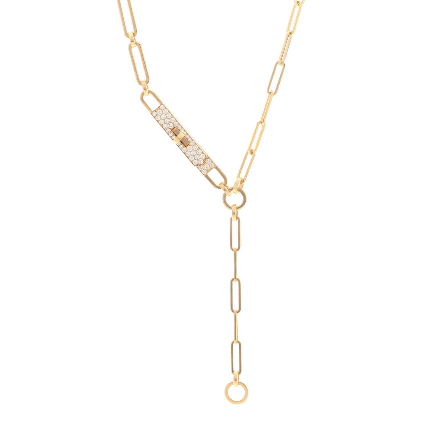 18K Rose Gold Diamond Pave PM Kelly Chaine Lariat Necklace ST