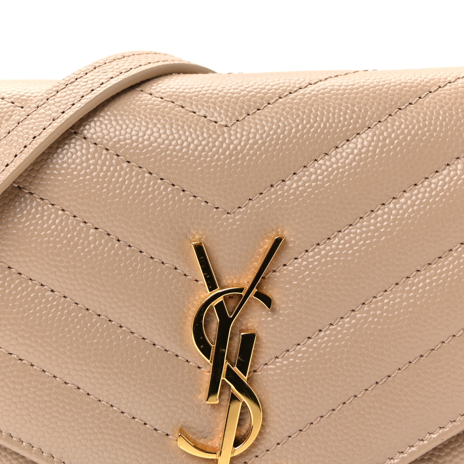 Grain De Poudre Matelasse Chevron Monogram Envelope Chain Wallet Dark Beige