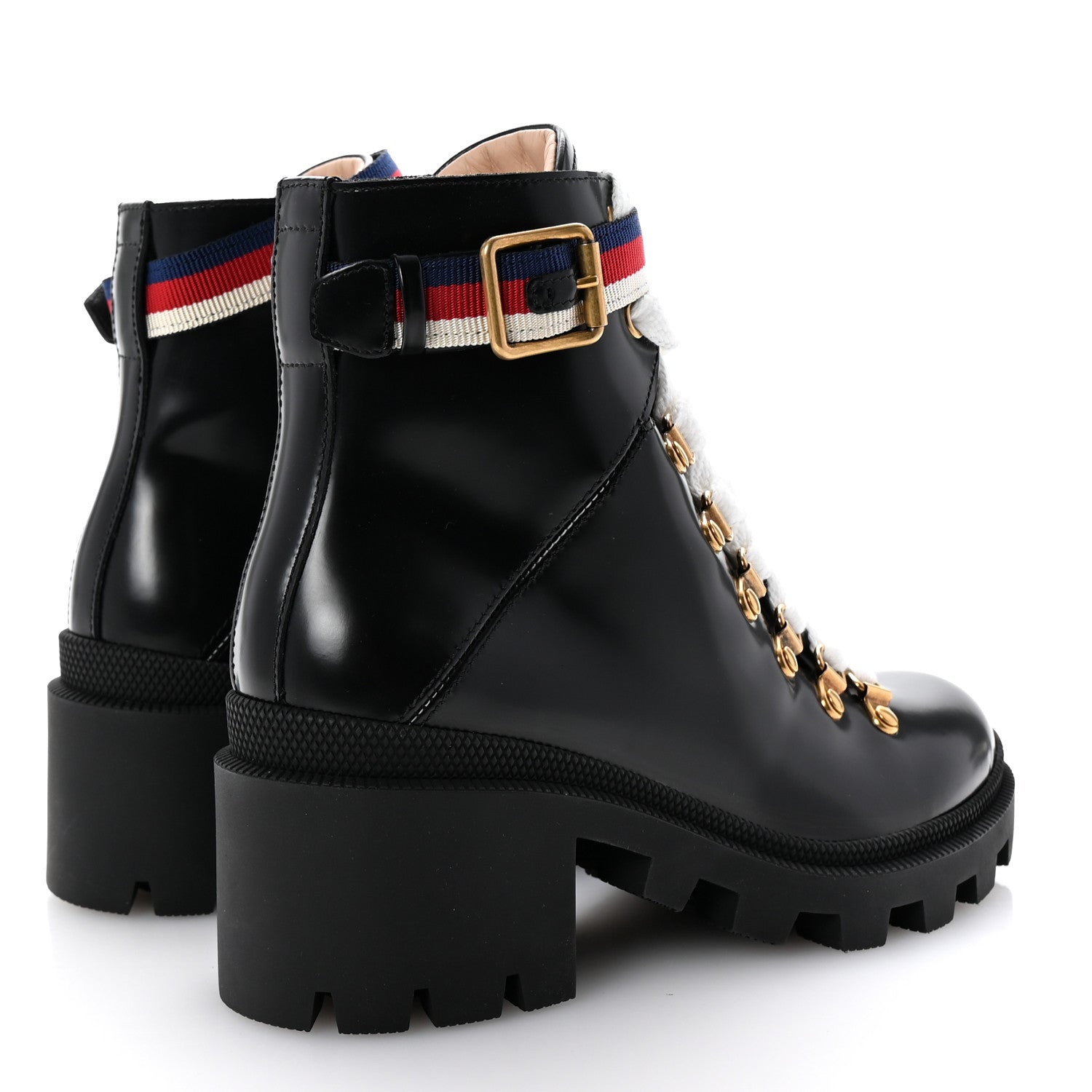 Calfskin Sylvie Web Lace Up Combat Boots 35 Black